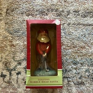 Golfing Bobble-Head Santa Figurine - Red and Green